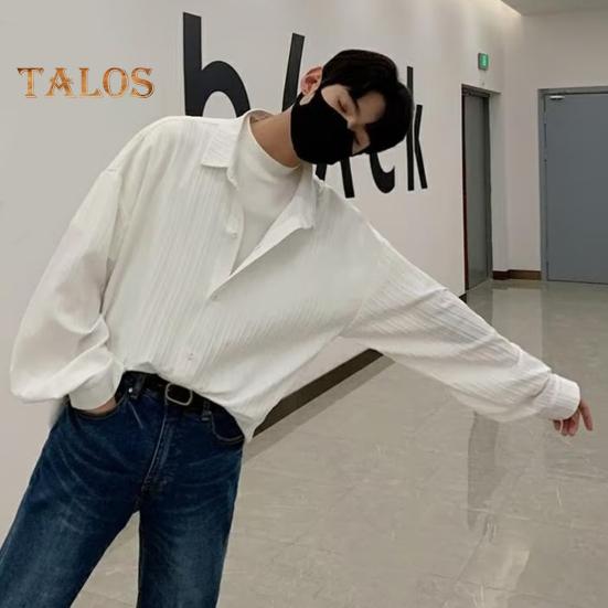 Herren Hemd Locker Einfarbig Umlegekragen Strickjacke Einreihig Herbst Frühling Top Mittellanges Streetwear Hemd