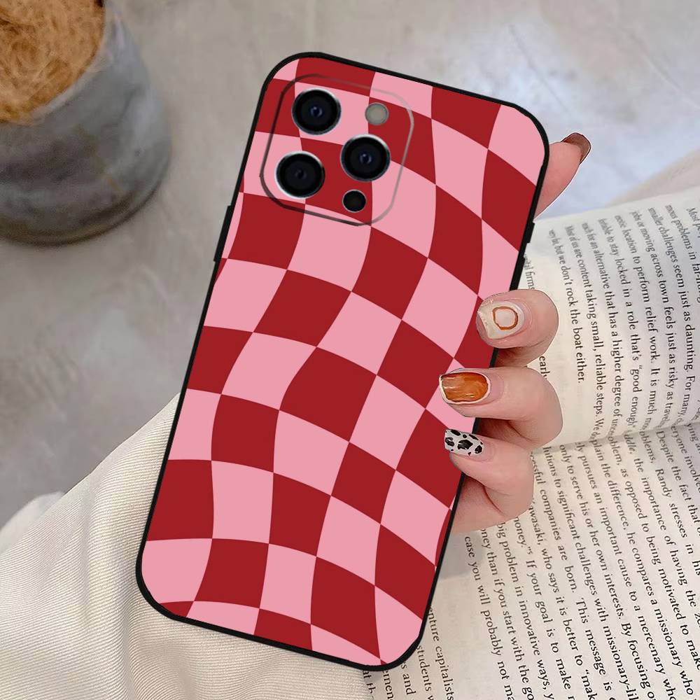 Solid color plaid Phone Case For iPhone 17,16,15,14,13,12,11 Plus,Pro Max,XS,Soft Silicone Black Cover