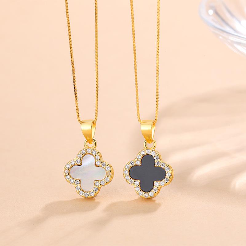 Agate Four-leaf Clover Pendant Necklace - Women's Luxury High-end Elegant Clavicle Chain Fashion Jewelry