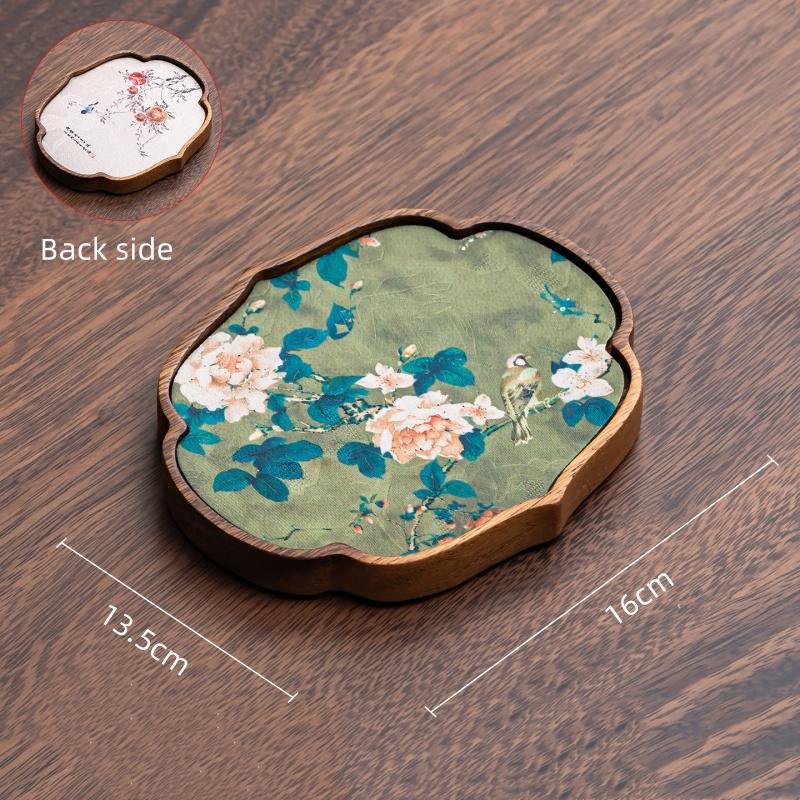 Walnut Wood Tray Chinese Retro Tea Tray Peony Flower Pattern Desktop Storage Container Snack Pantry Organizer Kitchen Organizer