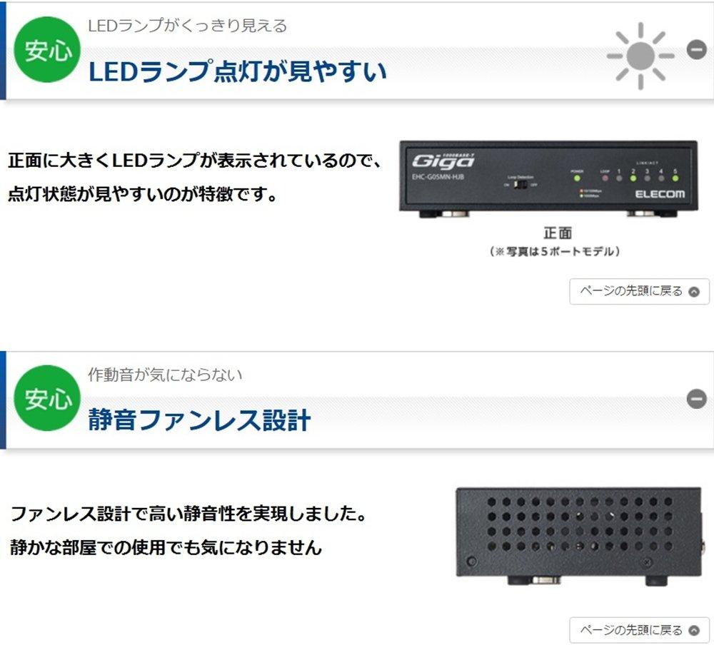 ELECOM EHC-G05MN-HJB Gigabit 5-Port Switching Hub with Magnet, Built-in Power Supply, Metal Housing