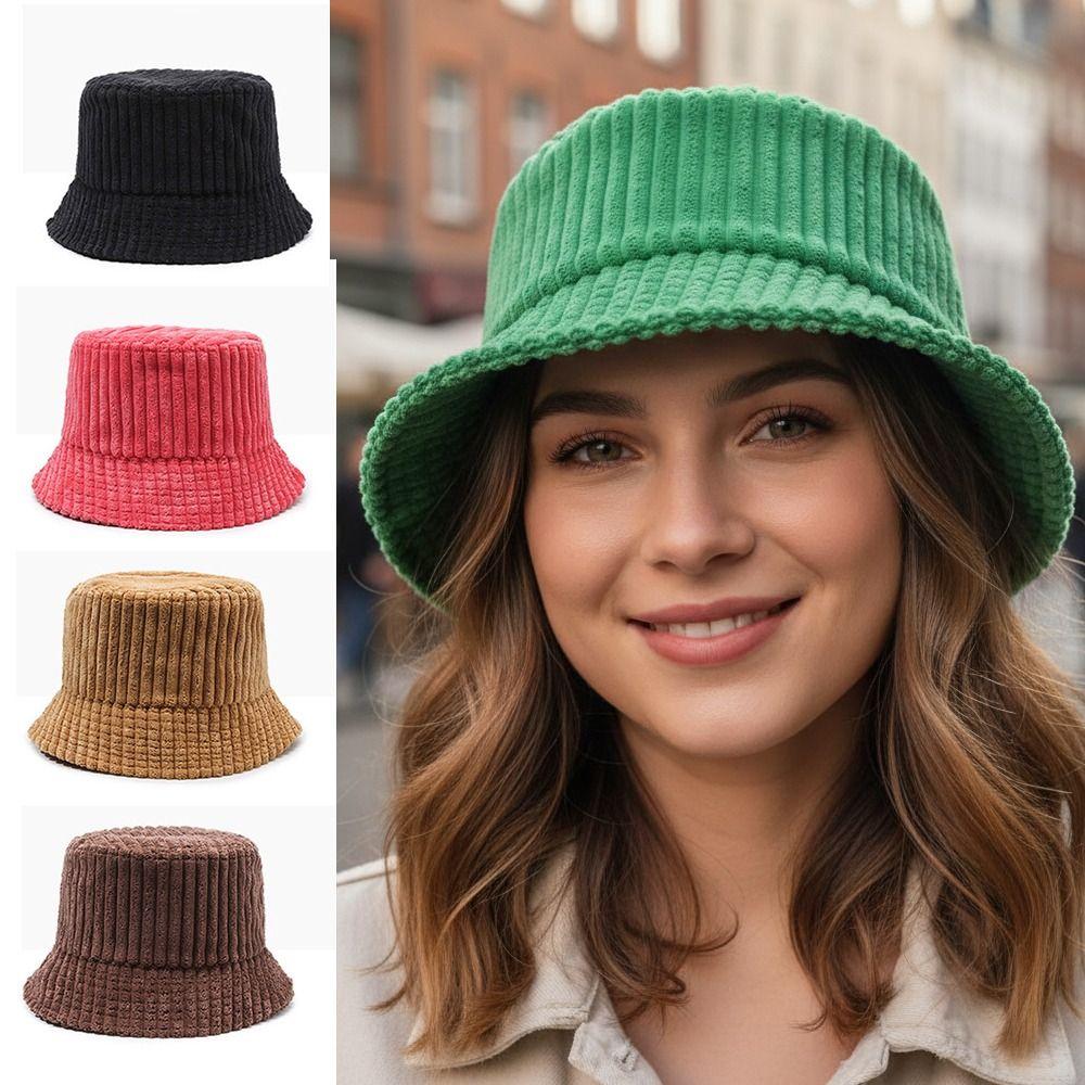 Adjustable Corduroy Bucket Hat Breathable Travel Sun Shade Cap Fashion Fisherman Hat for Women