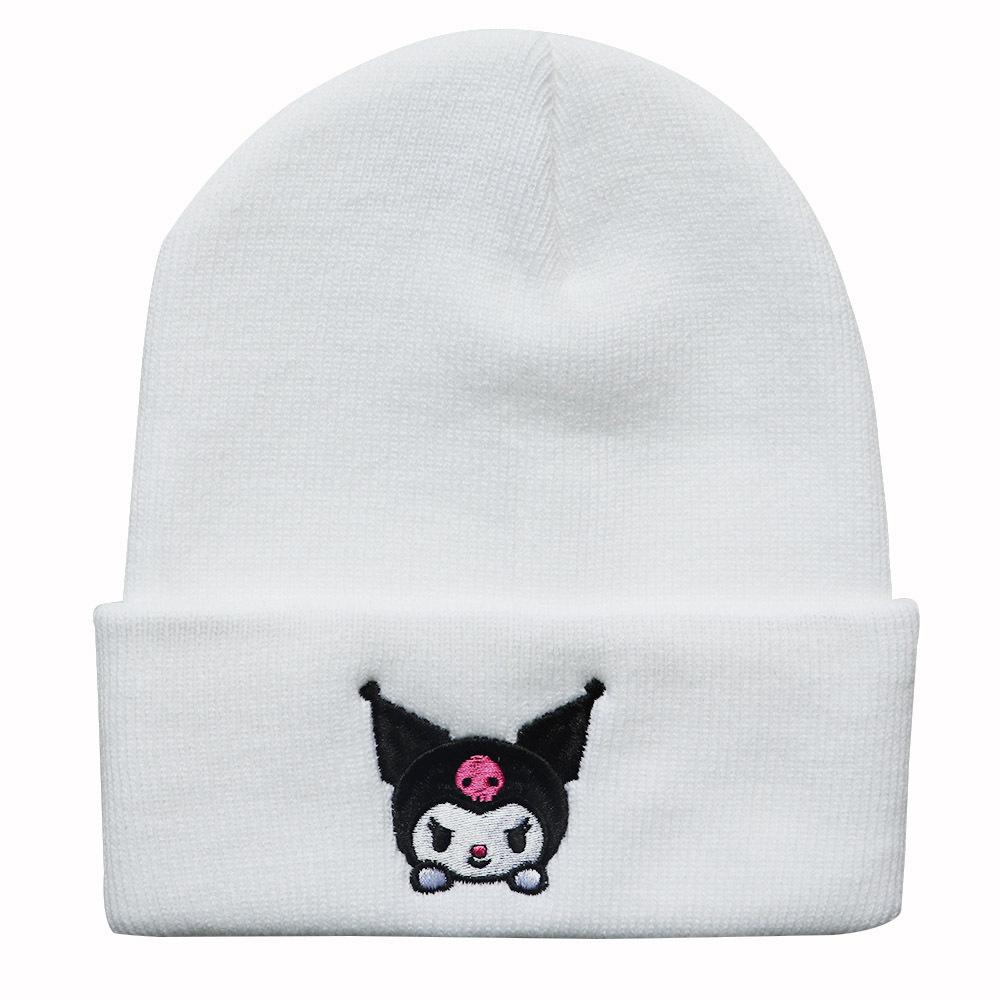 

Men s and women s autumn and winter cartoon knitted hats with Kuromi embroidery, warm beanie hats for students Adjustable белый