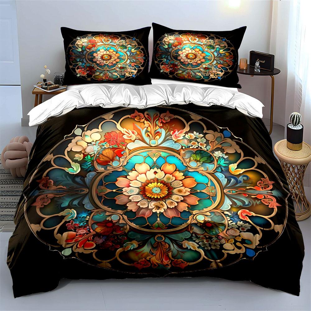 "Floral Mandala Artwork Set Decoration" Soft Skin-Friendly Bedding Set Includes 1 Duvet Cover And 2 Pillowcase Gift