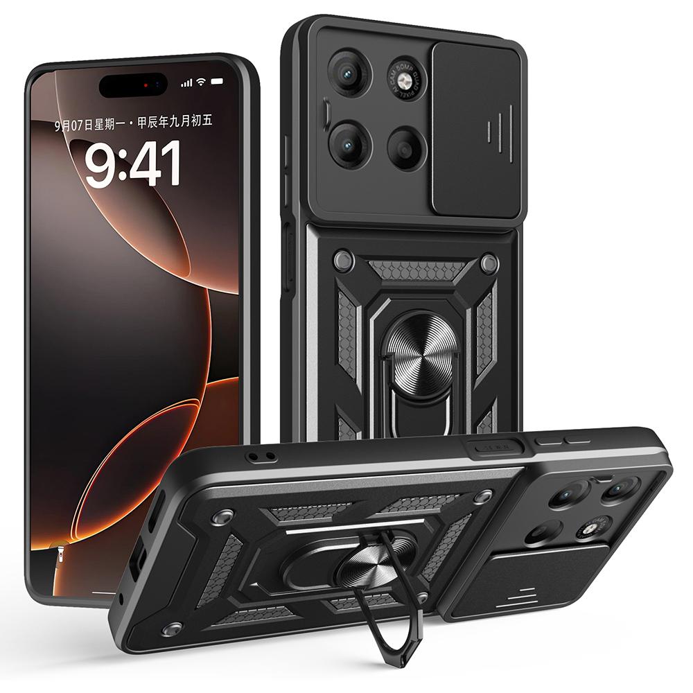 AMORUS For Motorola Moto G15 4G Case Kickstand PC+TPU Phone Cover with Camera Lens Slider