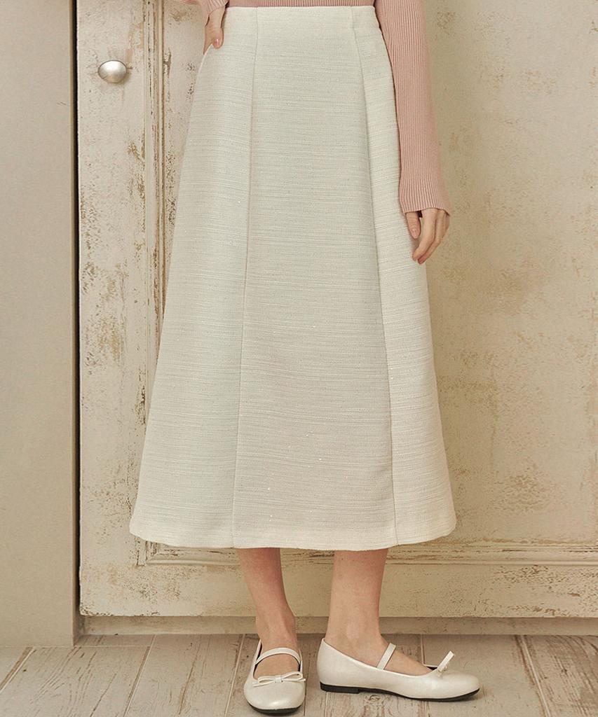 Micene Fancy Tweed Long Skirt Cream