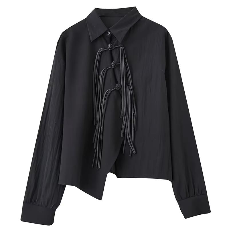 

XITAO Кисточка Неправильный Китайский Стиль Пряжка Женская Рубашка GMM1186 One Size чёрный