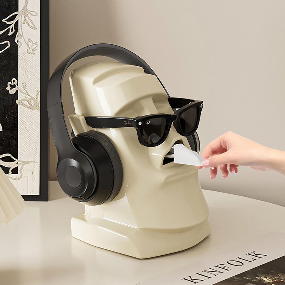 Creative Stone Statue Tissue Box Glasses Holder Headphone Stand Paper Towel Box Tissue Container Home Office Desktop Decoration