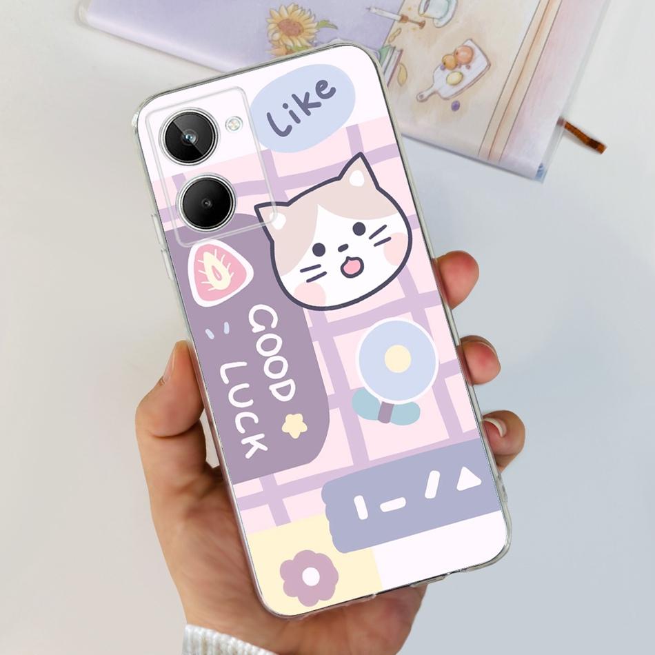 Cute Flower Cat Painted Case For Realme 10 / Realme 10 Pro / Realme 10 Pro+ Soft Silicone TPU Cover For Realme10 4G 10Pro Plus