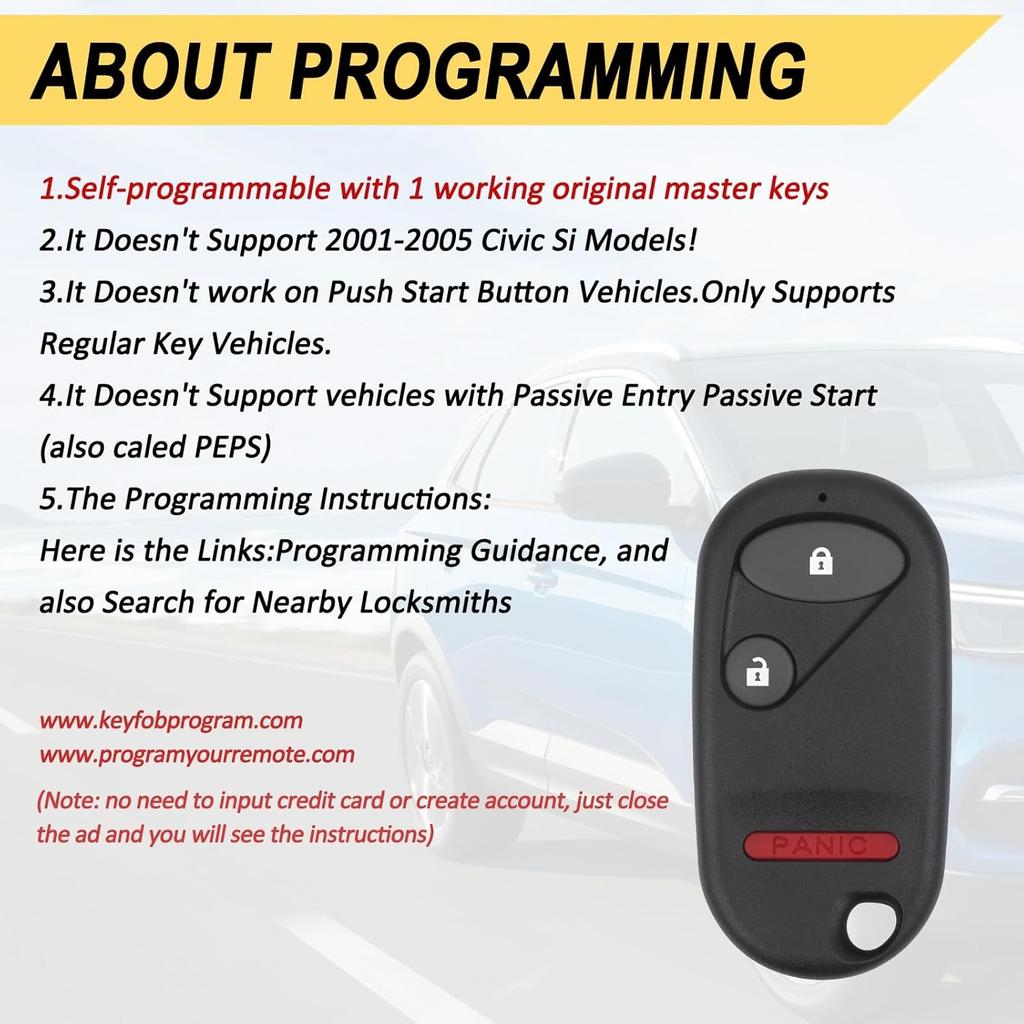 Keyless Entry Remote Car Key Fob fits Honda Pilot 2003-2007/ Honda Civic EX LX DX 2001-2005, Replacement for NHVWB1U523, NHVWB1U521