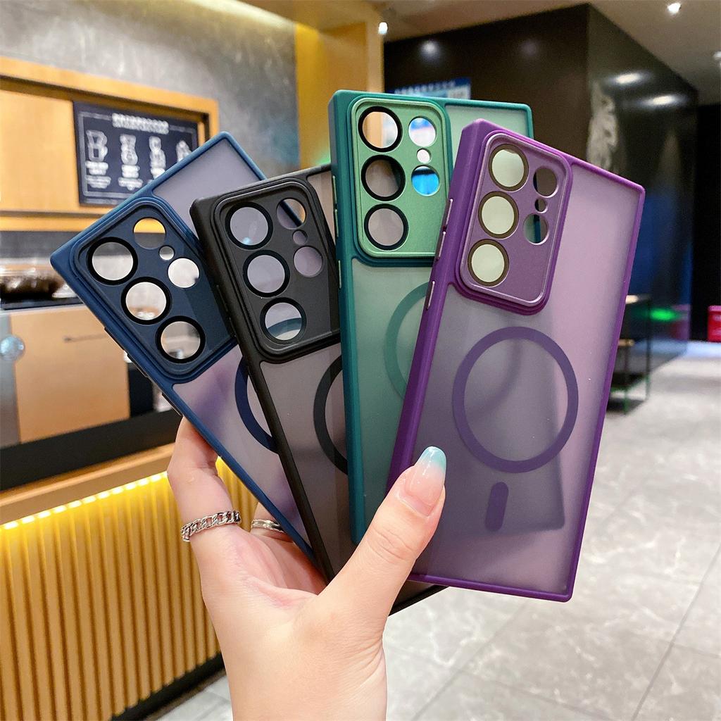 Suitable for Samsung S23Ultra Phone Case, S22 Skin-like Matte Magnetic Suction, S23plus Full-coverage Fine-hole Protective Case