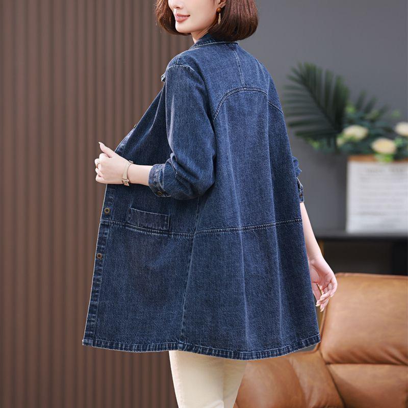 Damen Jeansjacke in mittlerer Länge - 2025 Frühling/Herbst Koreanischer Stil, Locker & Vielseitiges Freizeithemd