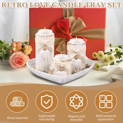 Wooden Heart-shaped Tray Candle Holder Gray Retro Style Candle Heart-shaped Tray Simple Decoration Home Craft Ornament