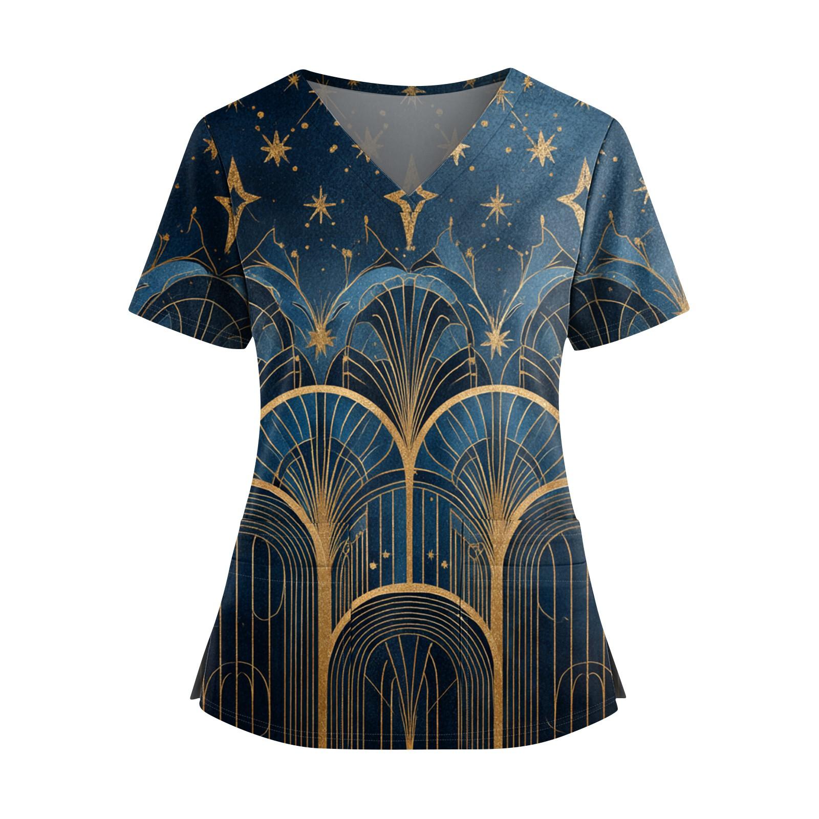 

Женская модная рубашка с цветочным принтом, V-образным вырезом, двойным карманом, короткими рукавами, разрезом по низу и защитным рабочим топом XL жёлтый