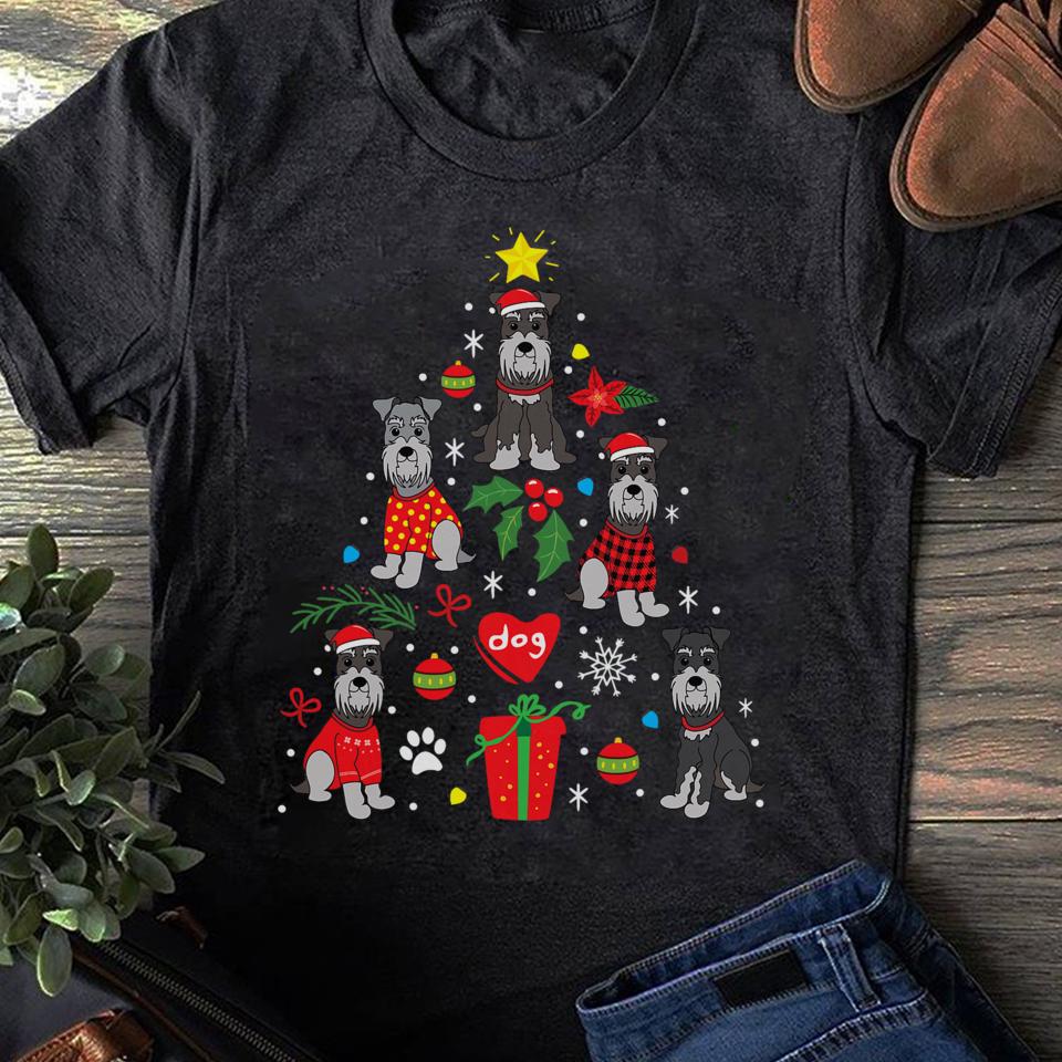 Funny Schnauzer Christmas Tree T-Shirt: Dog Lover Gift