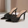 Fashion Sexy Pointed Head Open Toe Sequined Fashion High Heels Womens Shoes Black/White/Red Outdoor Ladies Casual Slippers