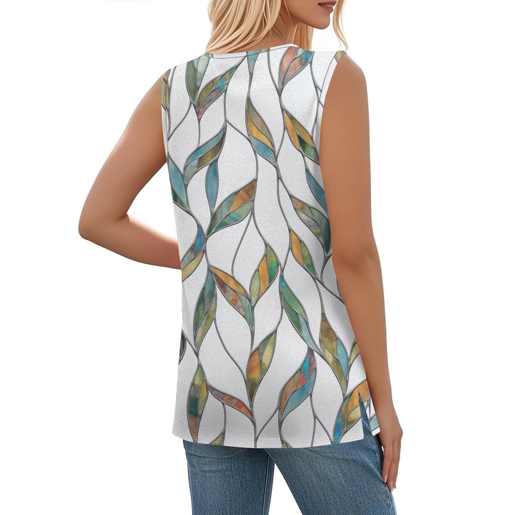 Débardeur à Imprimé Floral Vintage pour Femme Été T-shirt Boutonné à Col en V Sans Manches Ample Haut de Mode