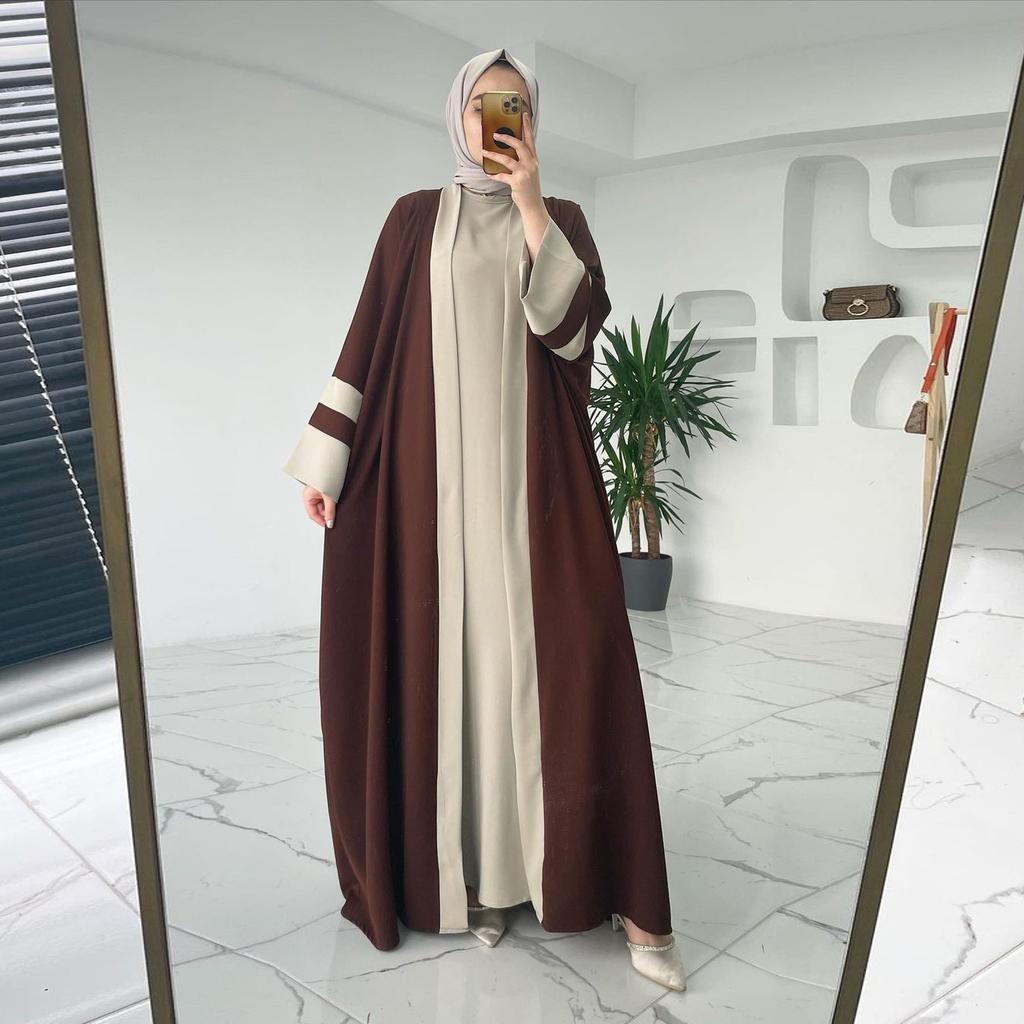 Robe musulmane de l'Aïd Abayas femmes ensemble deux pièces ensembles musulmans Maroc Ramadan Caftan Abaya Kaftan Dubaï arabe longue robe