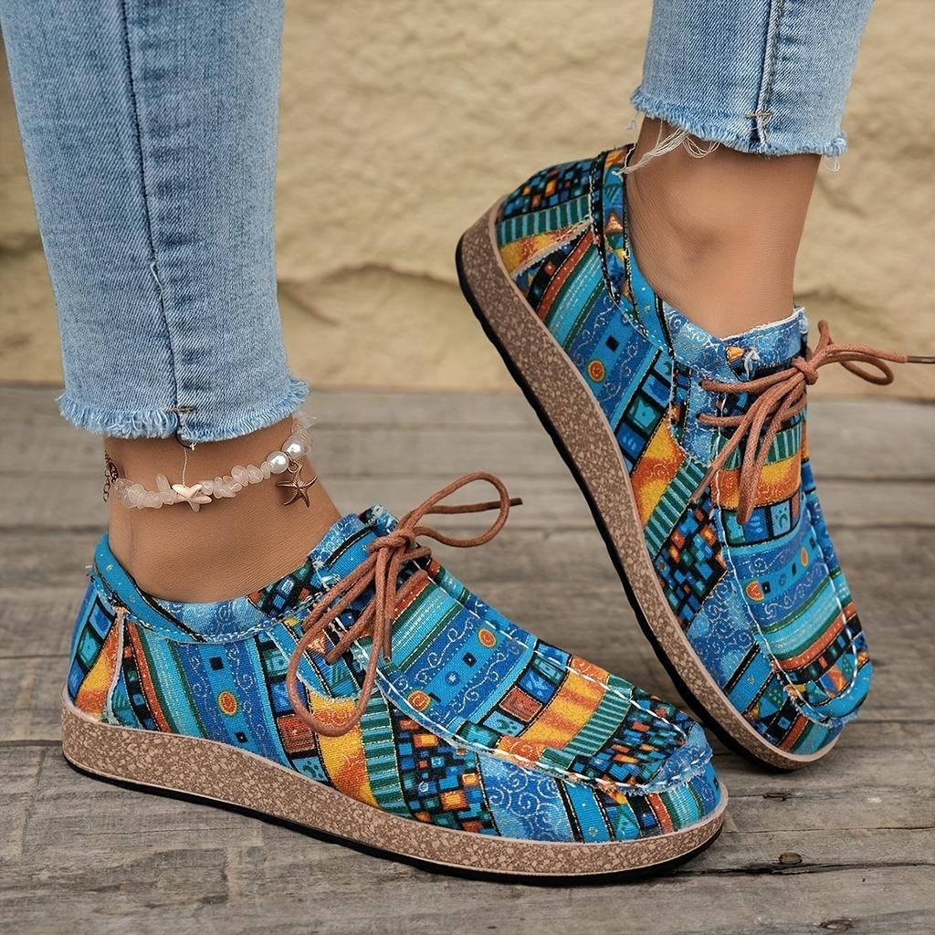 Women'S Casual Flat Sneakers - Colorful Patchwork Design Lightweight, Comfortable All-Season Shoes, Vibrant Sports Style | Breathable Fabric Upper