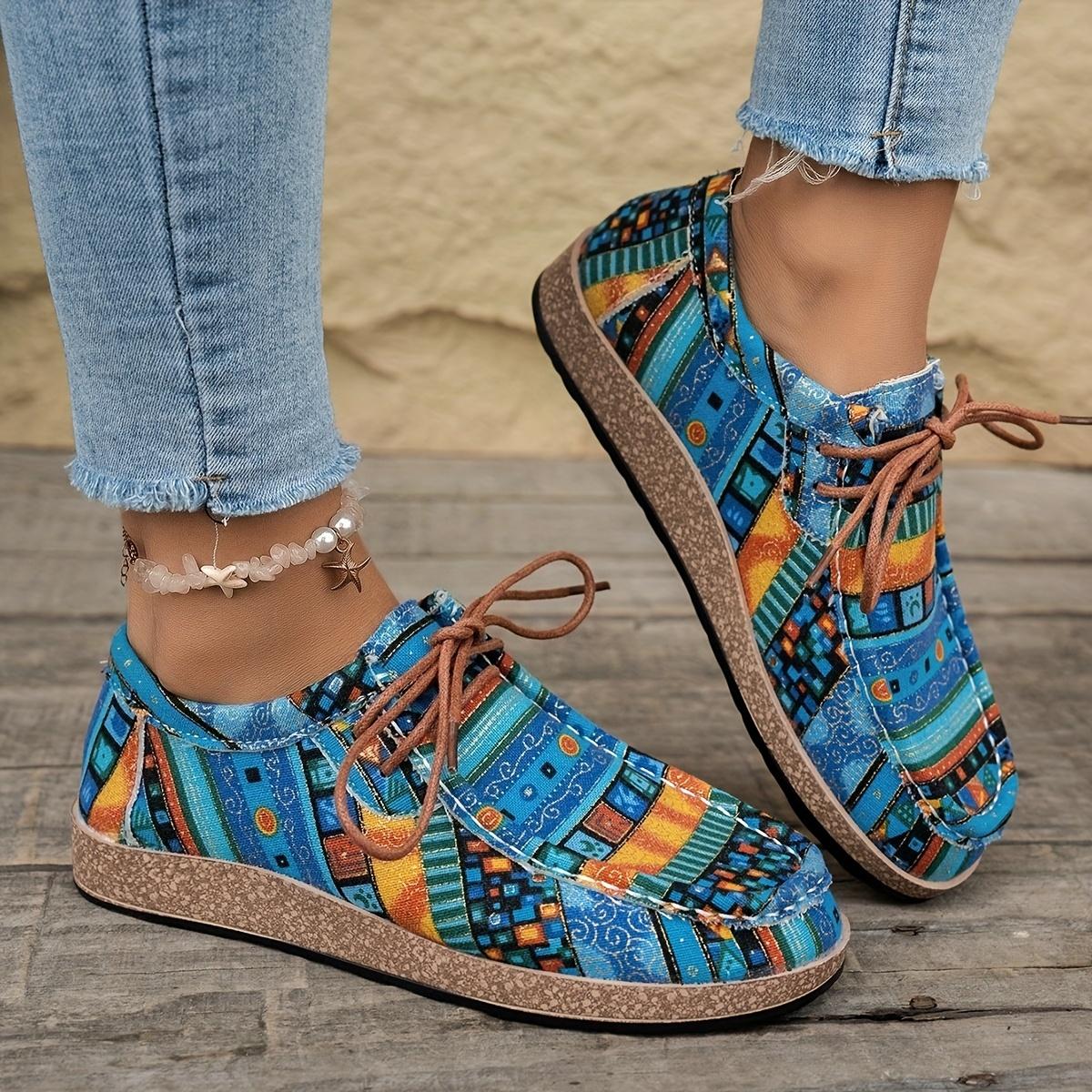 

Женские повседневные плоские кроссовки - Цветной лоскутный дизайн Легкие, удобные всесезонные туфли, яркий спортивный стиль | Верх из дышащей ткани Size 36 синий