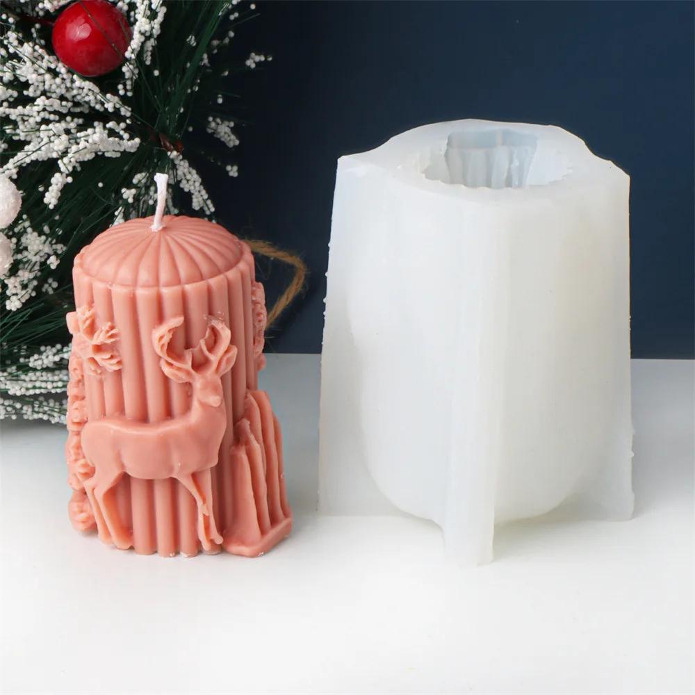 DIY Santa Claus Reindeer Cylindrical Candle Silicone Mold Hat Bear Christmas Tree Relief Cylindrical Candle Mold Christmas Gift
