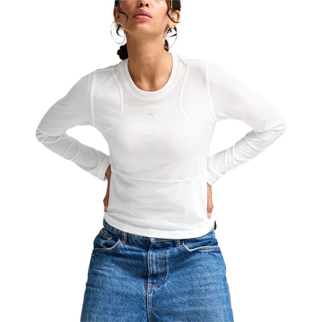 Puma Tight Yoga Round Neck Long Sleeve T-Shirt Women Tops White 626648-02