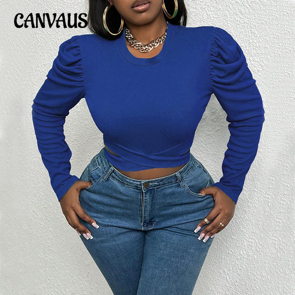 

Women s Autumn Fashion Bubble Sleeve Base with Long Sleeve Top 1XL синий