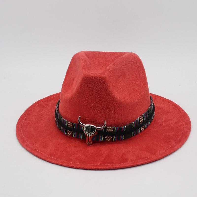 Wind Western Cowboy Hat Horn Woolen Jazz Top Hat Men And Women'S Ethnic Style Felt Hat Big Eaves Hat