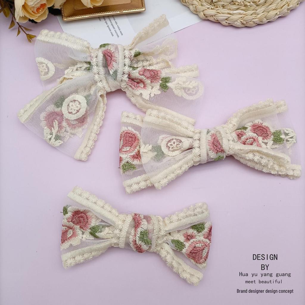Embroidered Oversized Lace Bow Hairpin - Sweet Fairy Style