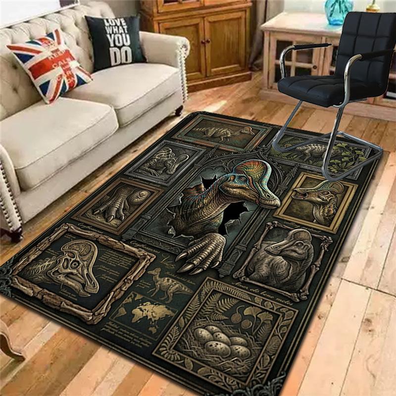Dinosaur Fossil Exhibition Pattern Rug Floor Mat for Living Room or Bedroom Soft and Comfortable Carpet a Gift for Birthday and Holiday.