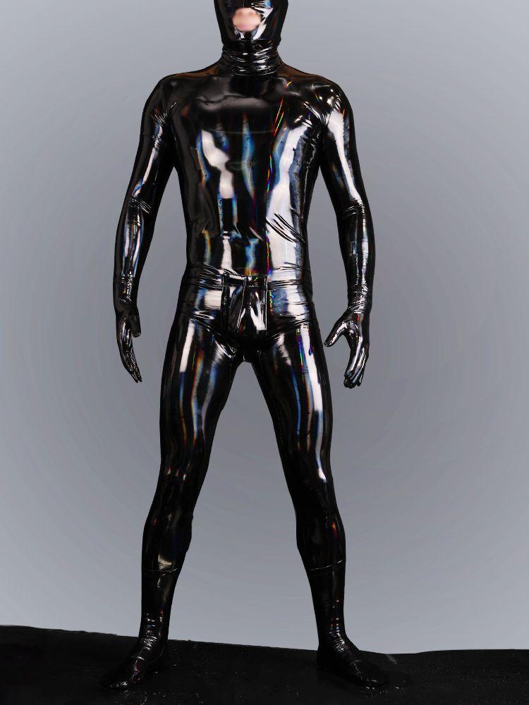 M-4Xl Laser Shiny Faux Pu Leather Bodysuit Wet Look Pvc Catsuit Mens Cosplay Zentai Outfit Tight Leotard Conjoined Jumpsuit Body