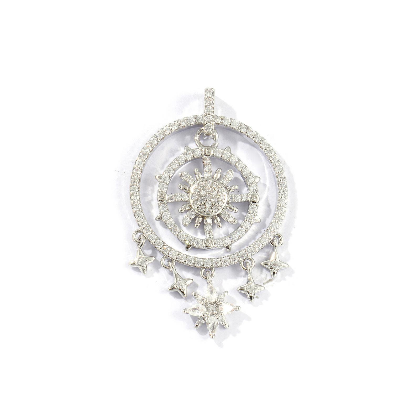 

1 Piece Brass Galaxy Pendants Gold Plated Sun Star Micro Pave Clear Cubic Zirconia Charms For DIY Necklace Making 4.2cm x 2.6cm