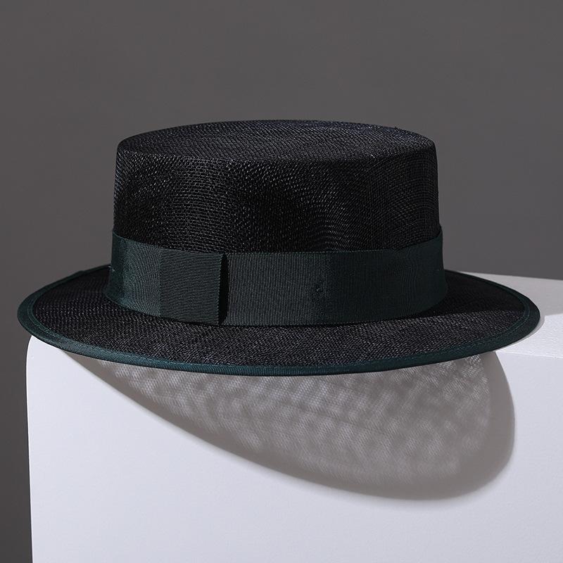 

NEW Designer High-quality Customized Version Black Natural Sisal Flat Topped Straw Hat Ladies and Men s Summer Sun Cap чорний