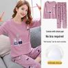 Women's Pajama Set with Chest Pad - Long Sleeve, Long Pants, Plus Size, Casual Homewear for Spring, Autumn, Winter