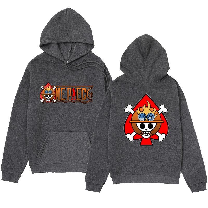 Autumn Winter One Piece Ace Spade Pirate Crew Printed Hoodies Fashionable Casual Warm Sports Long Sleeved Men's and Women's Unisex Hooded Sweatshirts