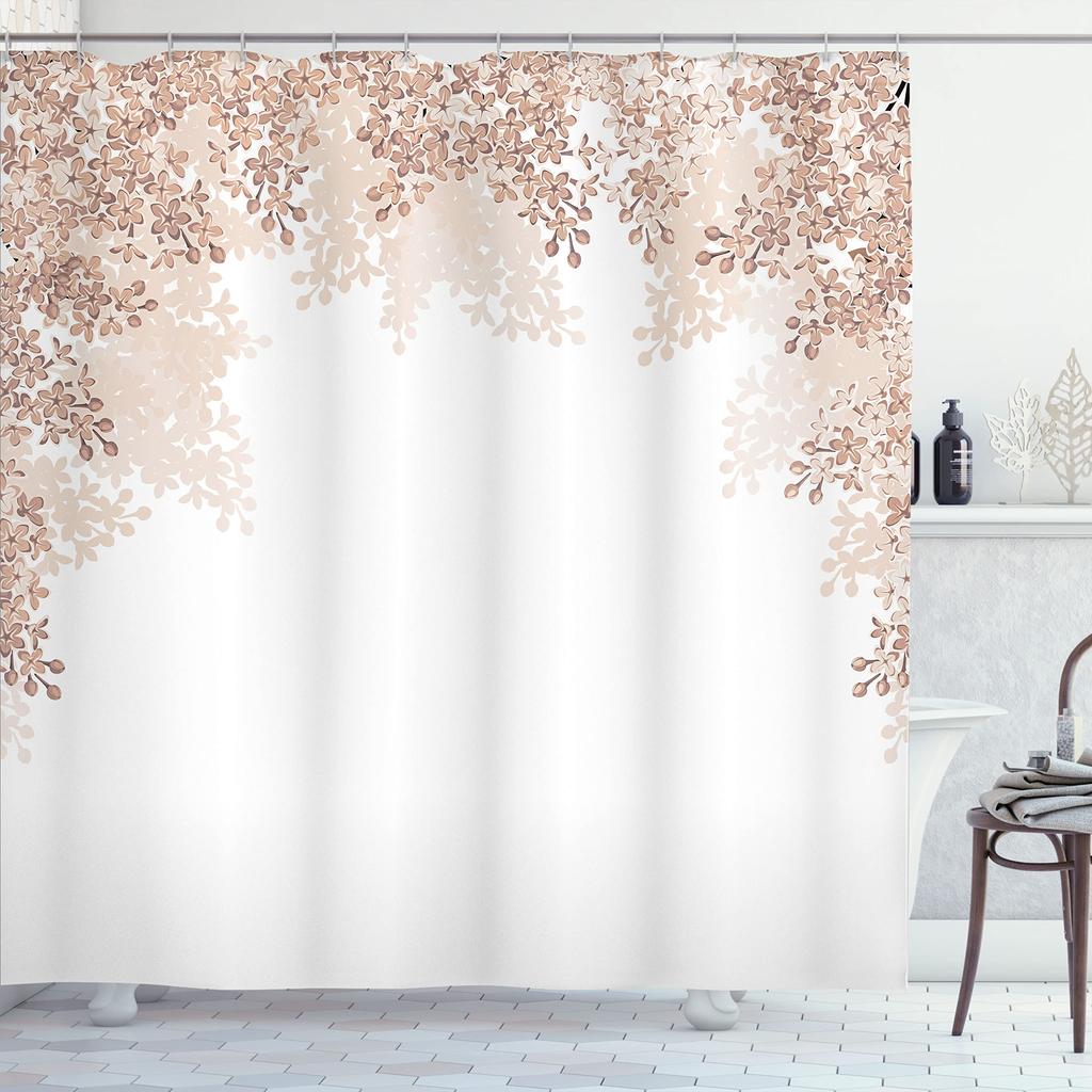 Cherry Blossom Shower Curtain, Spring Floral Japanese Sakura Bathroom Decor Polyester Fabric Waterproof Bath Curtain With Hooks