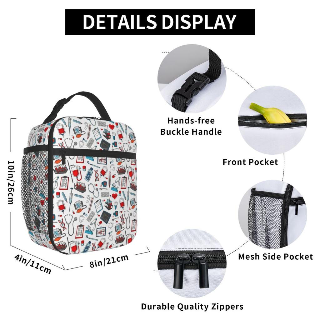 Medical Equipment Pattern Insulated Lunch Bag for Kids School Cooler Thermal Food Box Tote Leakproof Lunch Boxes Container