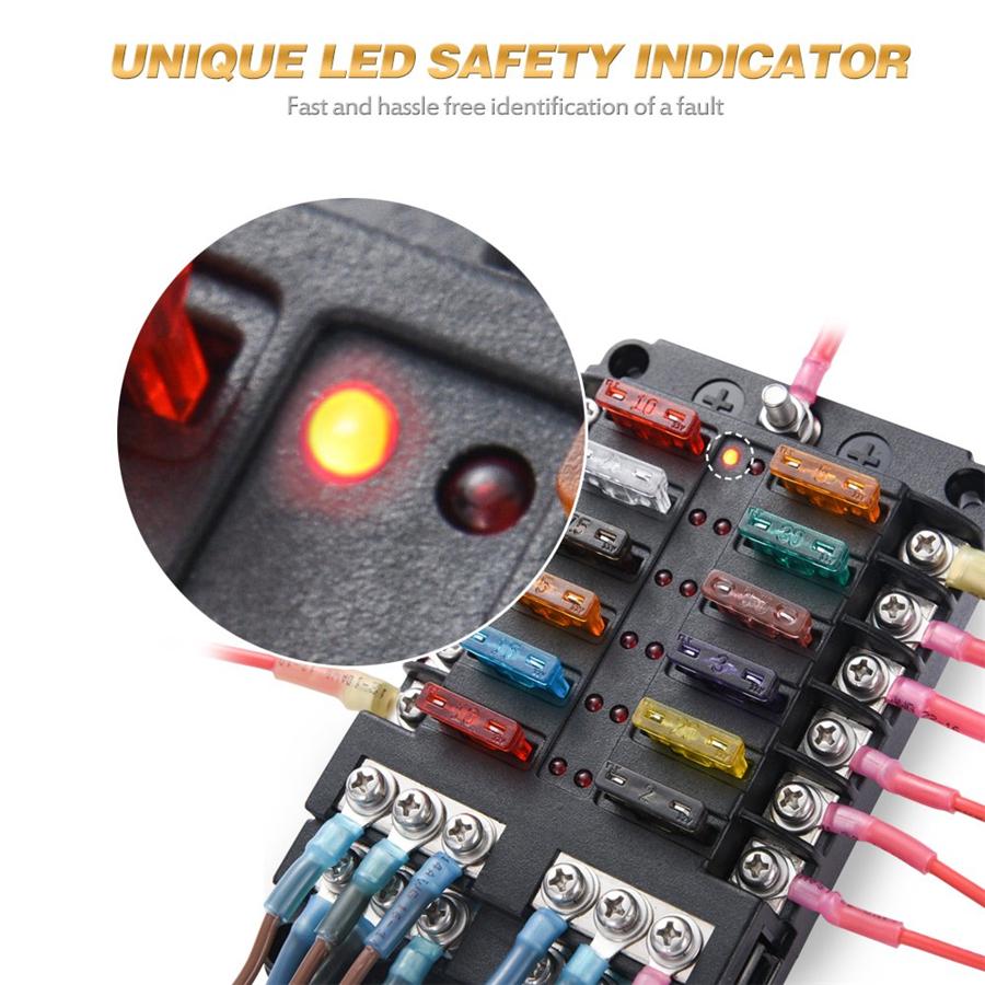 12-Way Blade Fuse Box Block with Indicator