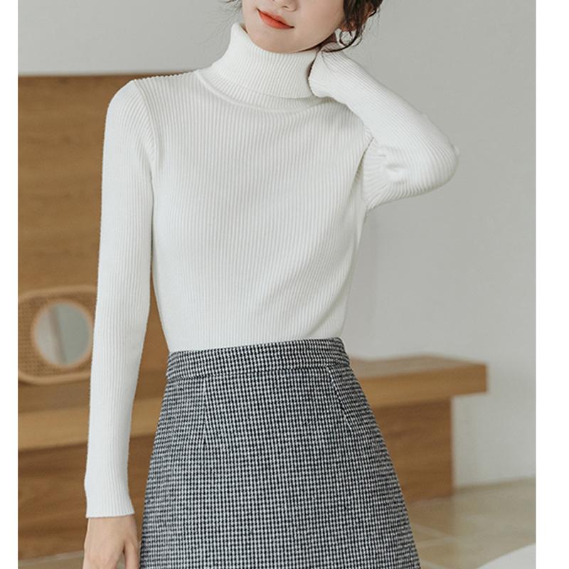 

Осенне-зимний вязаный свитер с высоким воротником, женский, с длинными рукавами, облегающий, однотонный, модный, универсальный, базовая рубашка, элегантная внутренняя одежда One Size белый