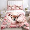 Floral Deer Fantasy Scene Print 3Pcs Bedding Setduvet Cover With 2 Bedropillowcase Home Birthday Gift