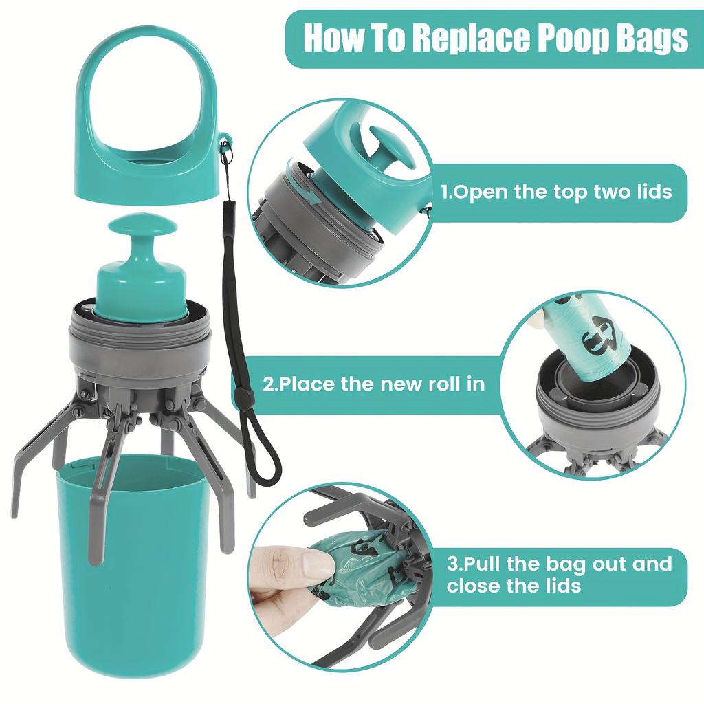 Portable Dog Pooper Scooper Outdoor Pet Waste Pick-up Cleaner Built-in Garbage Bag Handheld Pet Poop Grabber No Touch Design