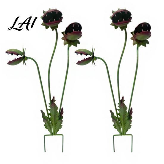 Unique Garden Decor 2 Pcs Whimsical Metal Carnivorous Plant Stakes 25-Inch Large