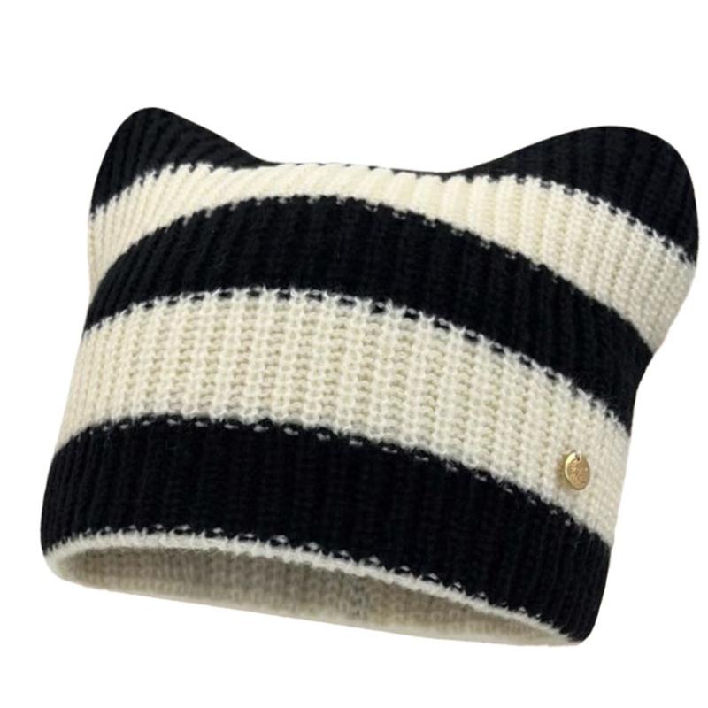

Cats Ears Pattern Hat Female Fashion Hat Women Ponytail Hat Elegant Stylish Hat for Casual Or Travel Wear черный белый
