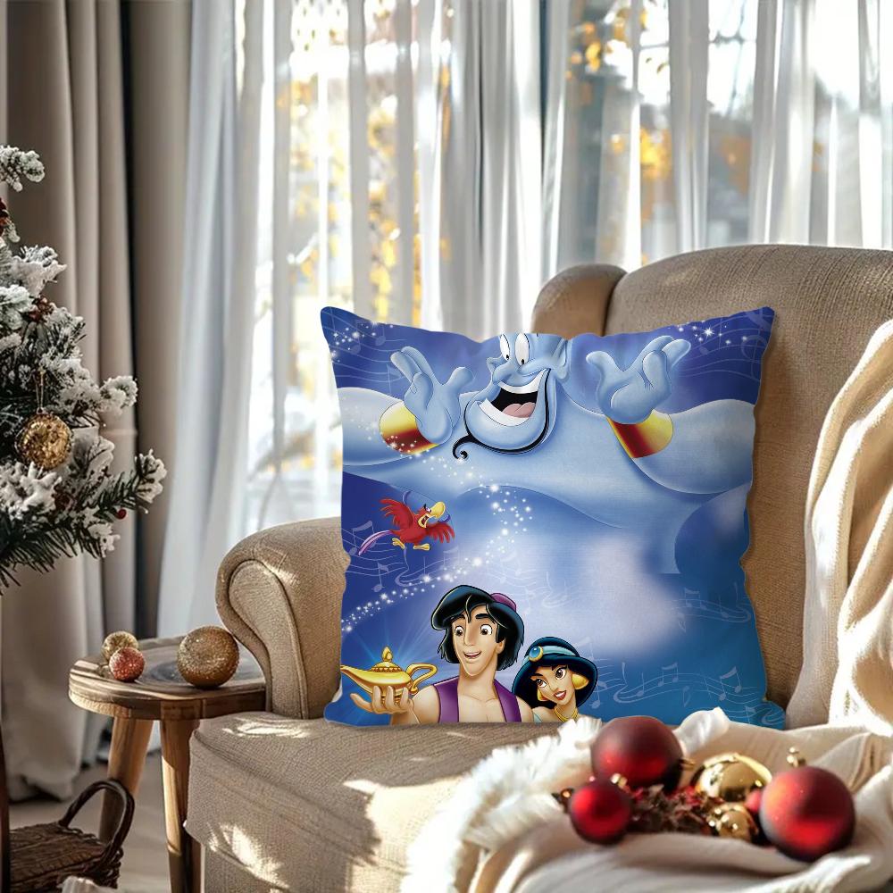 A-Aladdin Animated Fairy Tale Story Pillow Case Square Pillow Bedroom Sofa Leisure Comfort Car Living Room Home Decoration 40X40
