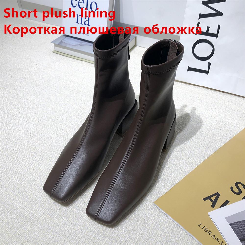 Autumn Winter Fashion Women Boots Square Toe Yarn Elastic Ankle Boots Kid Suede Thick Heel Shoes Female Socks Boats Mujer