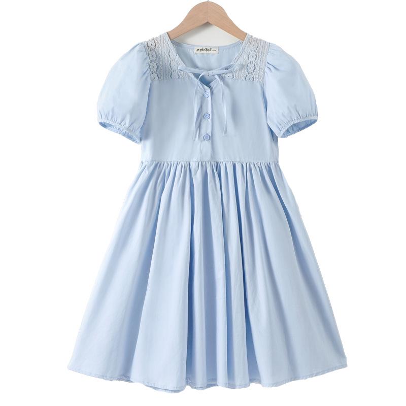 

Платье для девочек с рукавами-фонариками из кружева и хлопка - коллекция Лето 2025, юбка с коротким рукавом для больших и маленьких девочек 160 cm светло-синий