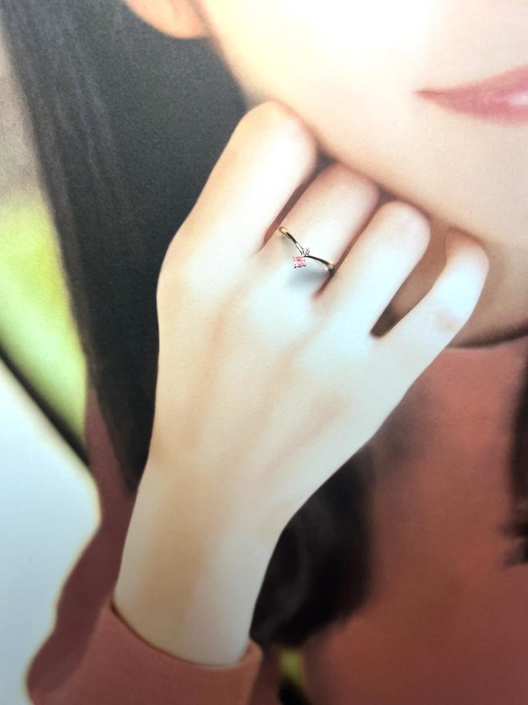 K10YG Duo Japanese Size 14 [Candy] Rhodochrosite/Diamond 0.014ct Ring,