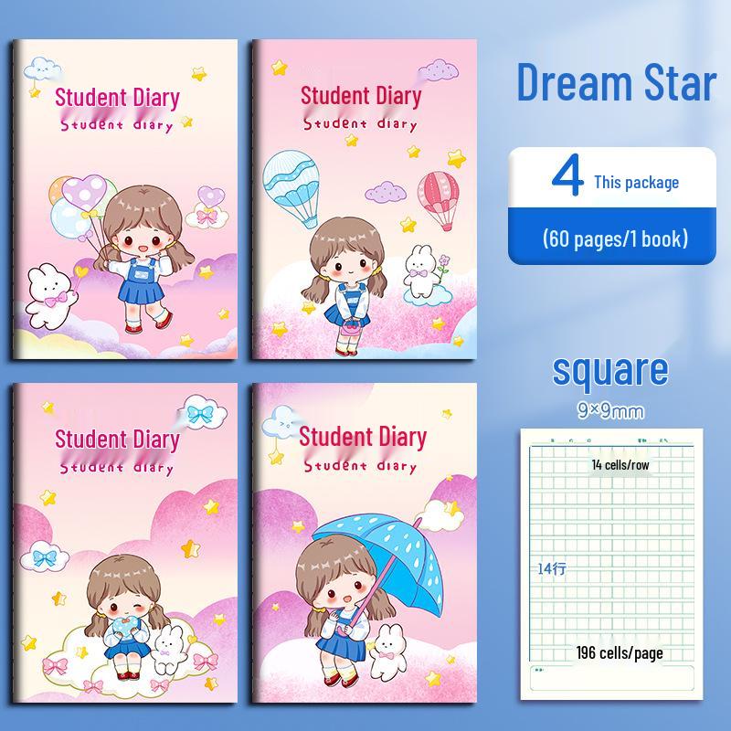 A5 Retro Cartoon Notebook: Cute Student Stationery & Pinyin Composition Book with Tian Zi Ge Grid
