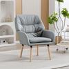 Living Room Armchair, Double Padded, Faux Leather, Wooden Legs, 68 X 74 X 89 Cm, Grey