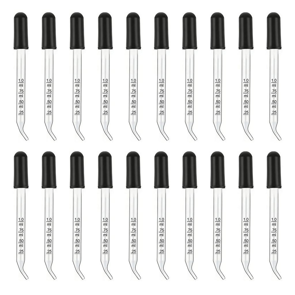 20 Stück Labor-Flüssigkeitspipetten 1 ml Klare Glas-Messpipetten mit Weichen Gummiköpfen zur Messung von Ölflüssigkeiten